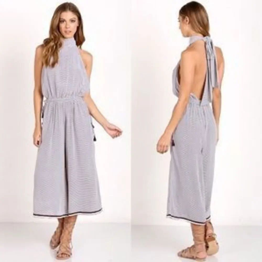 Faithful The Brand Jumpsuit High Neck with Open Back White Brown Size Small